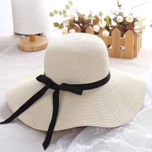 2018 Summer Women bow Sun Hat Ladies Wide Brim Straw Hats Outdoor Foldable Beach Panama Hats Church Hat Bone Chapeu Feminino