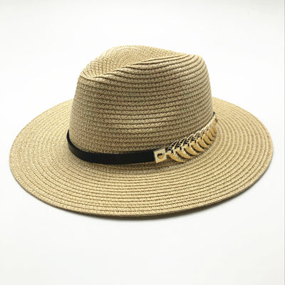 2018 new Summer British Belt Vintage Trilby flat brimmed straw hat Shading sun hat Lady fashion beach hat Unisex Jazz hat