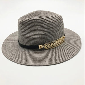2018 new Summer British Belt Vintage Trilby flat brimmed straw hat Shading sun hat Lady fashion beach hat Unisex Jazz hat