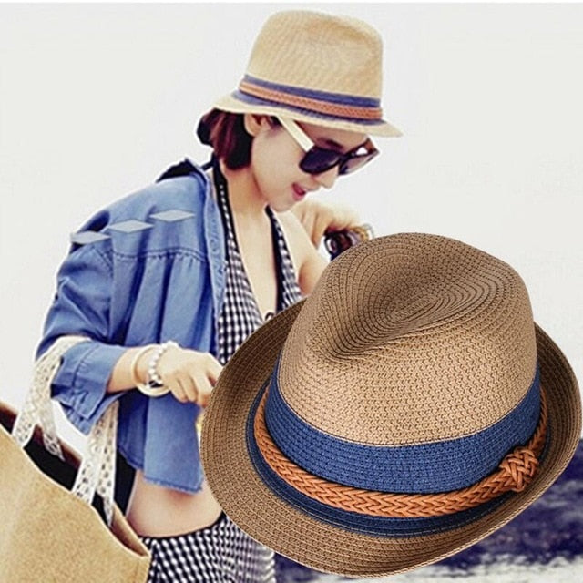 2018 Summer Jazz Women Straw Hat Beach Men Sun Hat Casual Panama Male Cap Hemp Rope Patchwork Striped Straw Hat Visor Cap