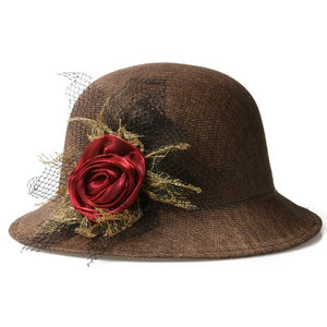 2017 fashion Women Lady Fedoras Top Hat Spring Summer Bowler Hats Straw Cap Breathable Sunscreen Flax Gauze Flowers Elegant