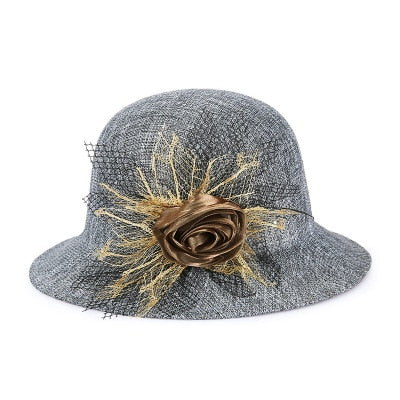 2017 fashion Women Lady Fedoras Top Hat Spring Summer Bowler Hats Straw Cap Breathable Sunscreen Flax Gauze Flowers Elegant