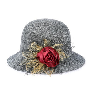 2017 fashion Women Lady Fedoras Top Hat Spring Summer Bowler Hats Straw Cap Breathable Sunscreen Flax Gauze Flowers Elegant