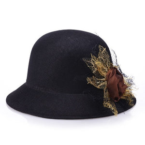 2017 fashion Women Lady Fedoras Top Hat Spring Summer Bowler Hats Straw Cap Breathable Sunscreen Flax Gauze Flowers Elegant