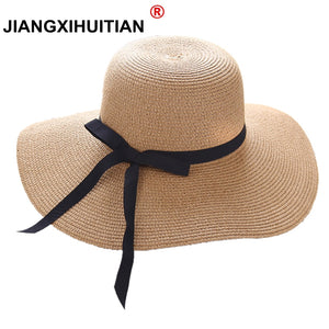 2018 Summer Women bow Sun Hat Ladies Wide Brim Straw Hats Outdoor Foldable Beach Panama Hats Church Hat Bone Chapeu Feminino