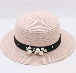 2018 New Spring Summer Hats For Women Flower Beads Wide Brimmed Jazz Panama Hat Sun Visor Beach Hat Flower Pearl rivet Straw Hat