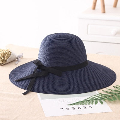 2019 simple Foldable Wide Brim Floppy Girls Straw Hat Sun Hat Beach Women Summer Hat UV Protect Travel Cap Lady Cap Female