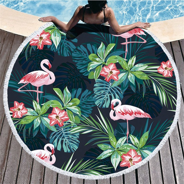 Flamingo Tassel Round Bath Towel Beach Towel Microfibre Travel Compressed Bathroom Towels Bath Towels for Adults Picnic Blanket