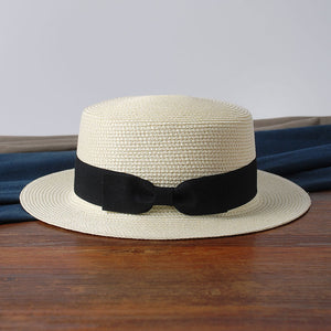 2019 Hot Parent-child sun hat women men sun hats bow hand made straw cap beach Flat brim hat casual girls summer cap 52-55-58cm