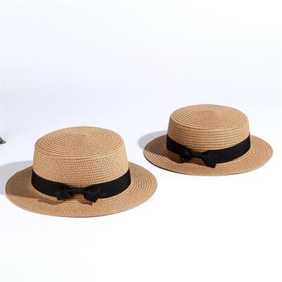 2019 Hot Parent-child sun hat women men sun hats bow hand made straw cap beach Flat brim hat casual girls summer cap 52-55-58cm