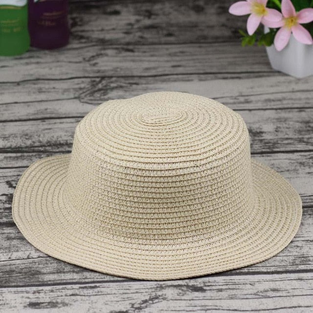 2019 Hot Parent-child sun hat women men sun hats bow hand made straw cap beach Flat brim hat casual girls summer cap 52-55-58cm