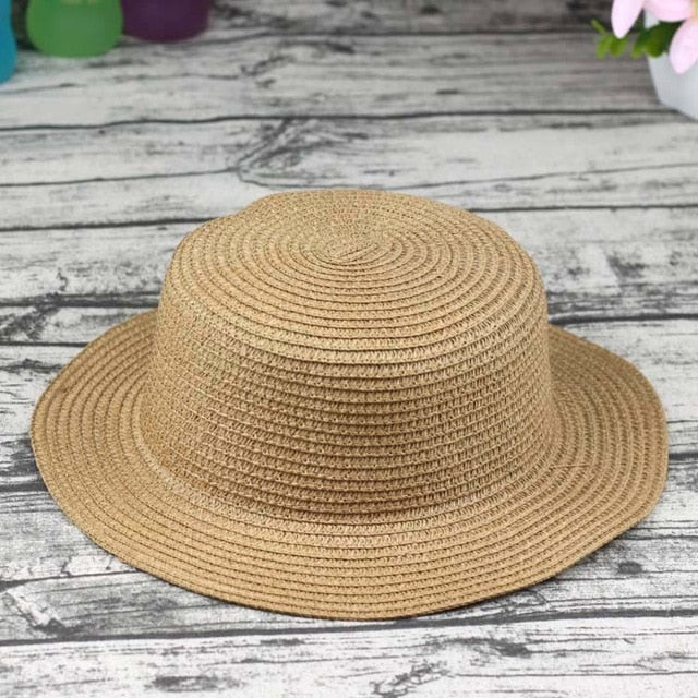 2019 Hot Parent-child sun hat women men sun hats bow hand made straw cap beach Flat brim hat casual girls summer cap 52-55-58cm