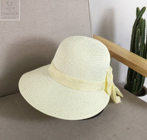 Lady New Bowknot Straw Hat Adult Summer Sunscreen Leisure Cap Wide Brim Students Fresh Raffia Shading Sun Cap Foldable