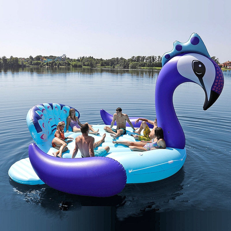 Fits Seven People 530cm Giant Peacock Flamingo Unicorn Inflatable Boat Pool Float Air Mattress Swimming Ring Party Toys boia