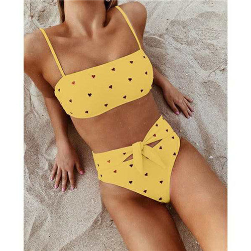 2019 New Sexy High Waist Bikini Swimsuit Women Swimwear Print Bikinis Bandeau Bikini Set Brazilian Bathing Suit Summer Beachwear