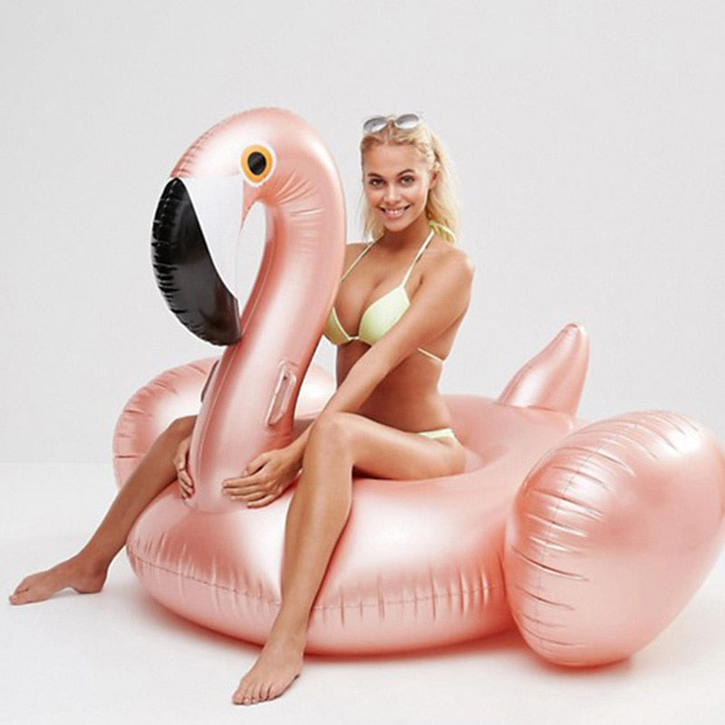 150CM 60Inch Giant Inflatable Rose Gold Flamingo Pool Float Pink Ride-On Swimming Ring Adults Summer Water Holiday Party Toys