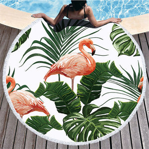 Large Leaves Flower Flamingo Tassel Bath Towel Beach Towel Round Microfibre Compressed Bathroom Towels Bath Towels for Adults