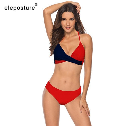 2019 Sexy Bikini Plus Size Swimwear Women Halter Push Up Swimsuit Female Bikini Set Contrast Color Bathing Suit Summer Beachwear
