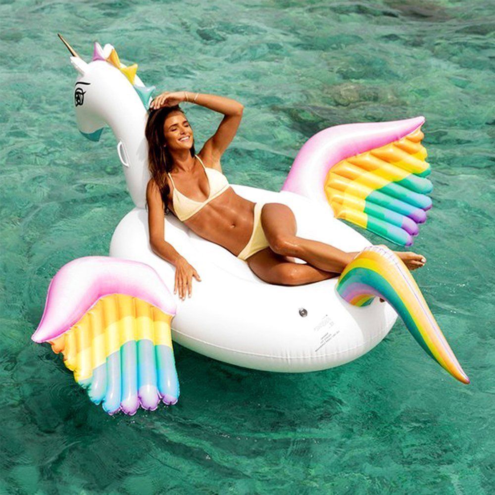 250cm Giant Pegasus Inflatable Pool Float Rainbow Unicorn Ride-on Water Party Toys Adult Beach Swimming Ring Air Mattress boia