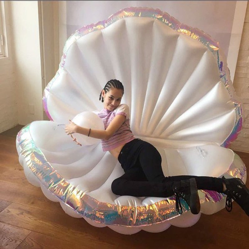Giant Shell With Pearl Inflatable Pool Float Seashell Scallop Air Mattress Swimming Ring For Adult Women Beach Lounger Water Toy