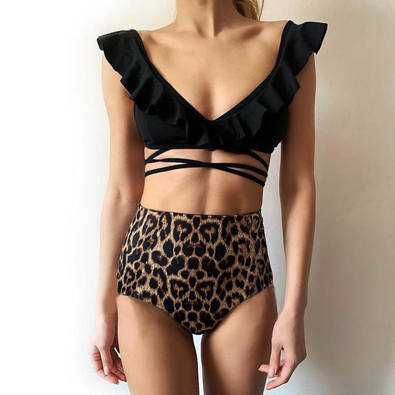 2019 New Sexy Ruffle High Waist Bikini Swimsuit Women Swimwear Leopard Print Bikini Set Brazilian Bathing Suit Summer Beach Wear