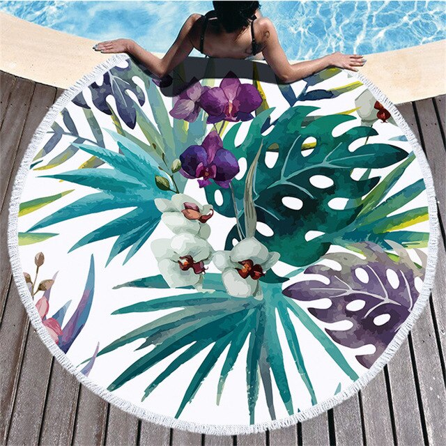 colorful leaves Tropical Tassel Round Beach Towel Bath Towel Microfibre Shower Compressed Bathroom Towels Bath Towels for Adults